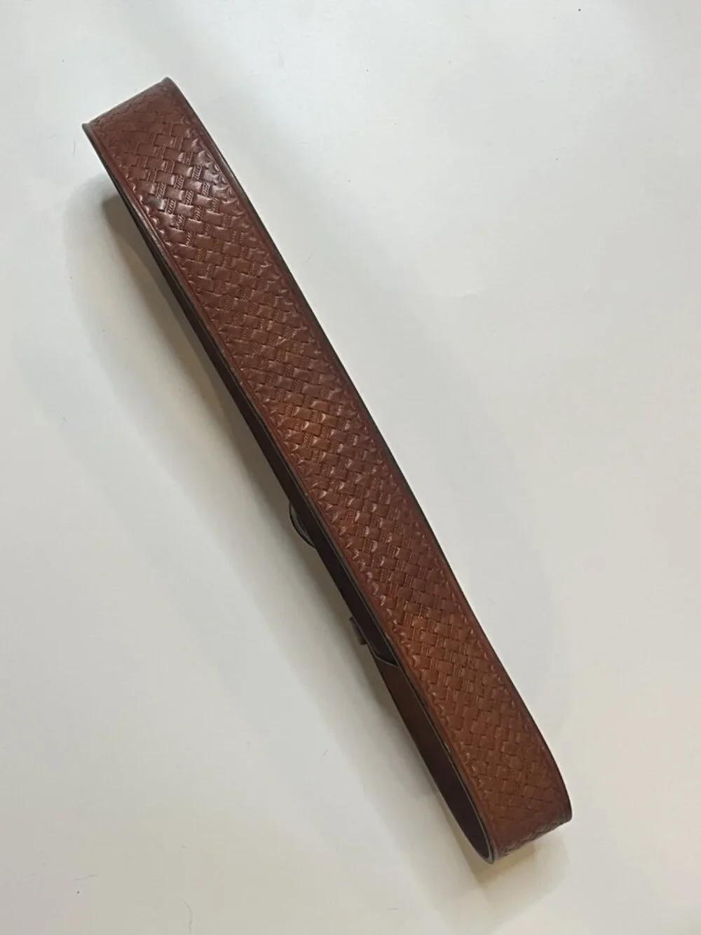 Vtg Don Hume Brown Leather Western Belt Solid Brass Buckle Basketweave S